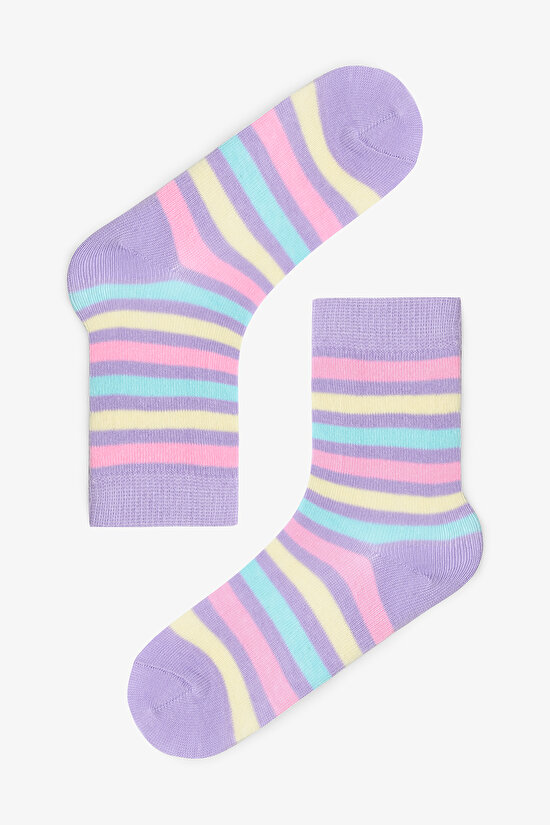 Kız Çocuk Gökkuşağı Unicorn Desenli 4'lü Pamuklu Soket Çorap - 4