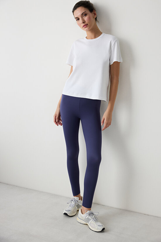 Koyu İndigo Yüksek Bel Miracle Fit Crop Tayt - 4