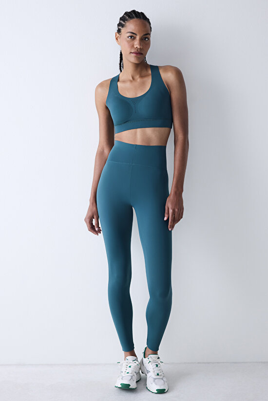 Koyu Yeşil Yüksek Bel Toparlayıcı Bilek Boy Form Tayt - 3