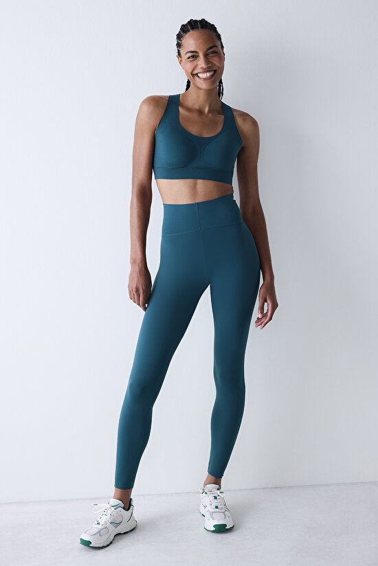 Koyu Yeşil Yüksek Bel Toparlayıcı Bilek Boy Form Tayt - 4