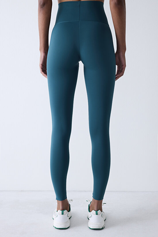 Koyu Yeşil Yüksek Bel Toparlayıcı Bilek Boy Form Tayt - 7