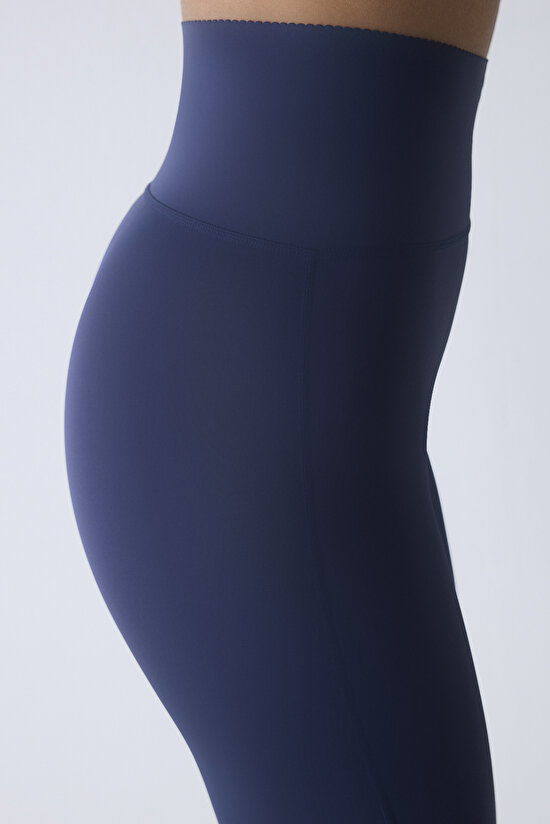 Lacivert Yüksek Bel Toparlayıcı Bilek Boy Form Tayt - 3