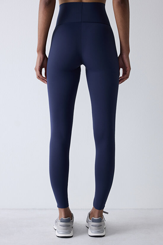 Lacivert Yüksek Bel Toparlayıcı Bilek Boy Form Tayt - 5