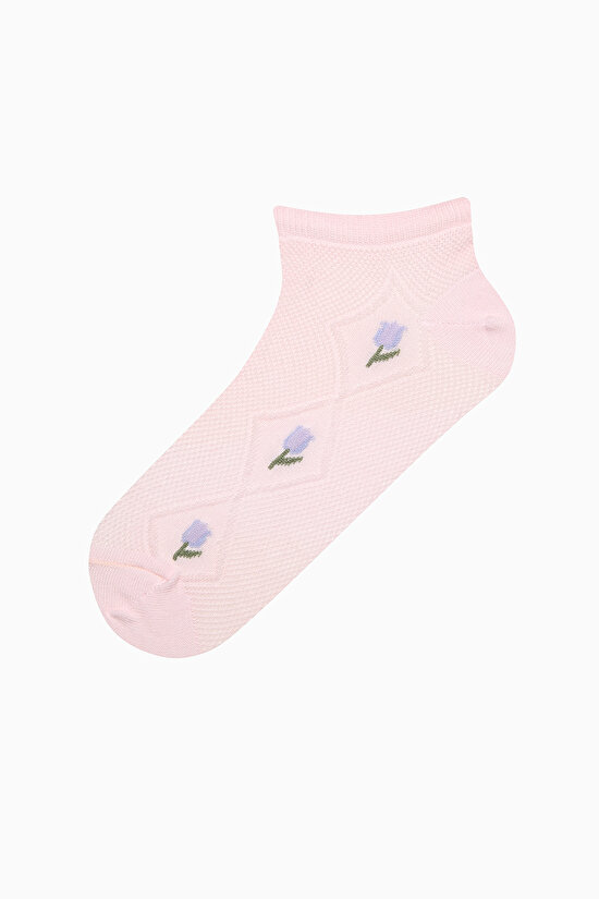 2 Çift Pamuklu Çiçek Desenli Patik Çorap - 3