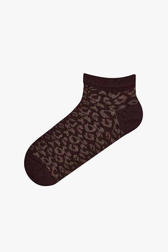 Burgundy Brown Leopard Everyday 5 Pack Liner Socks - 2