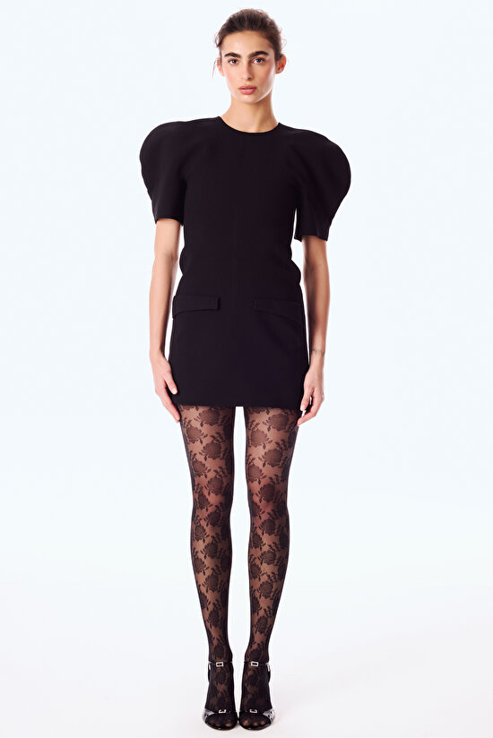 Siyah Vintage Rose File Külotlu Çorap - 1