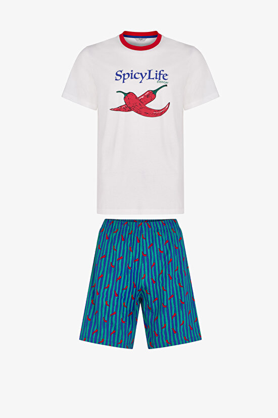 Man Colorful Spicy Life Shorts Pajama Set - 1