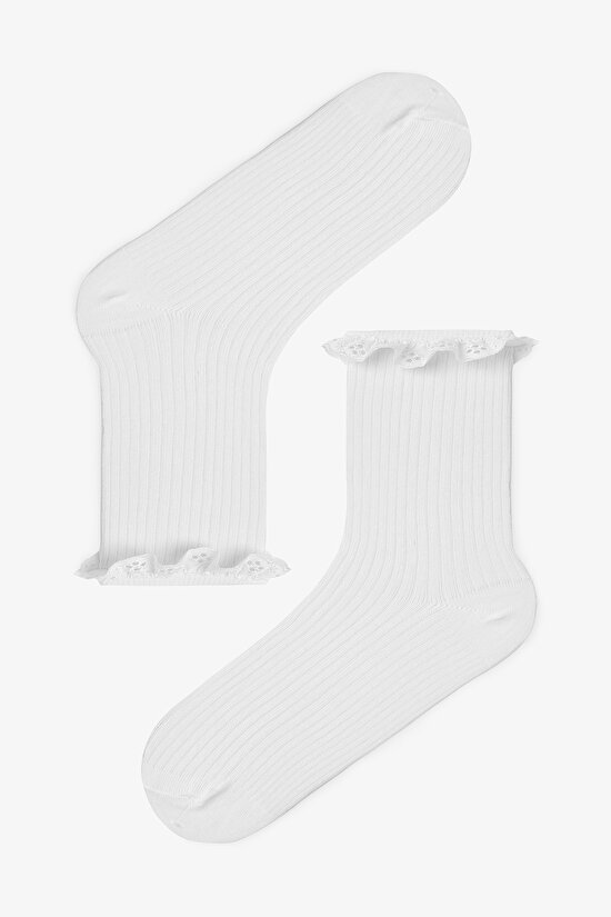 2 Çift Pamuklu Dantel Fırfırlı Soket Çorap - 3