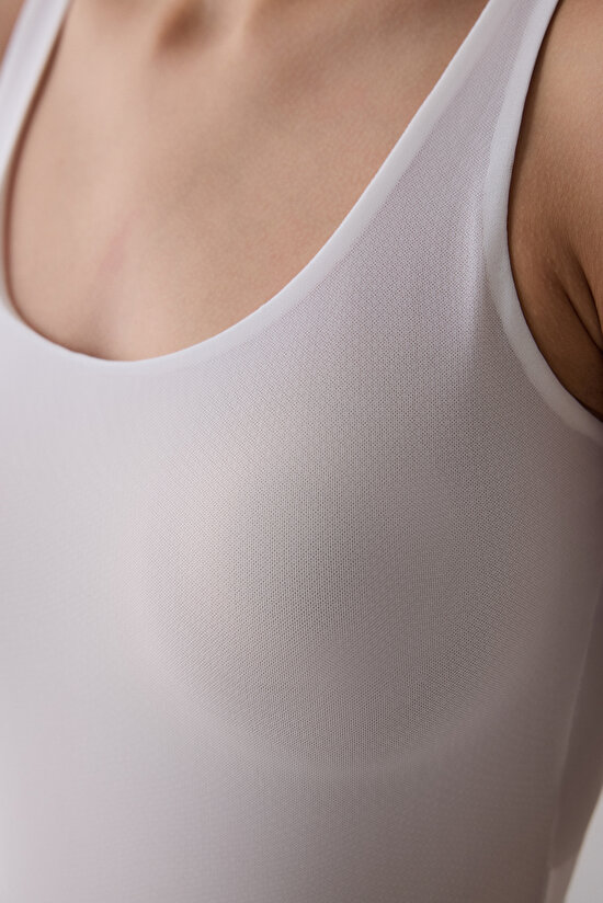 Beyaz Askılı Mesh Bodysuit - 4