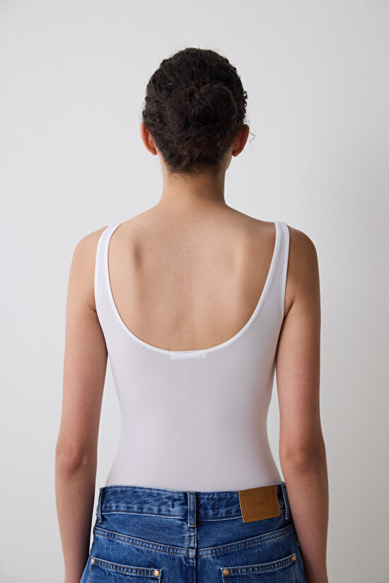 Beyaz Askılı Mesh Bodysuit - 6