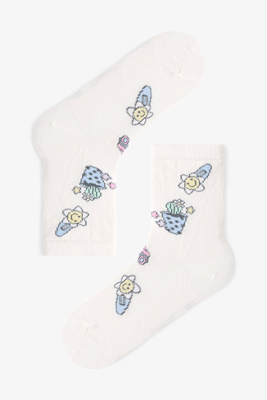 Çok Renkli Kız Çocuk Retro Vibes 4lü Soket Çorap - 5