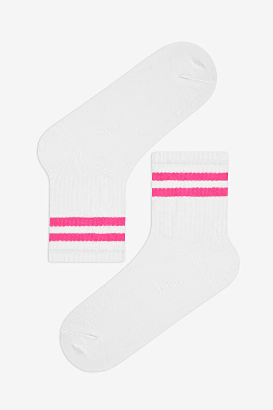 Çizgili Tenis 3lü Beyaz Soket Çorap - 3