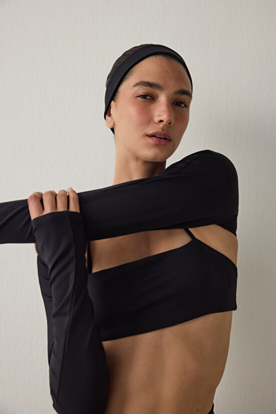 Black Ribbed Long Sleeve Bolero - 3