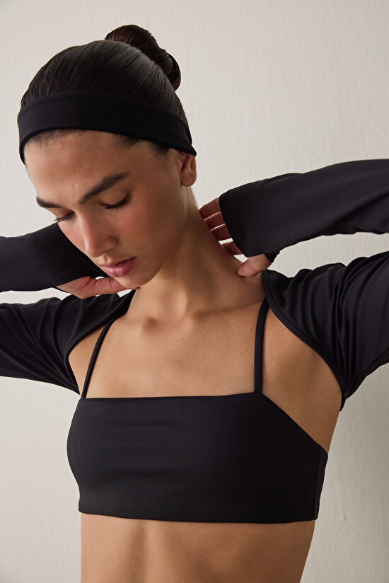 Black Ribbed Long Sleeve Bolero - 4