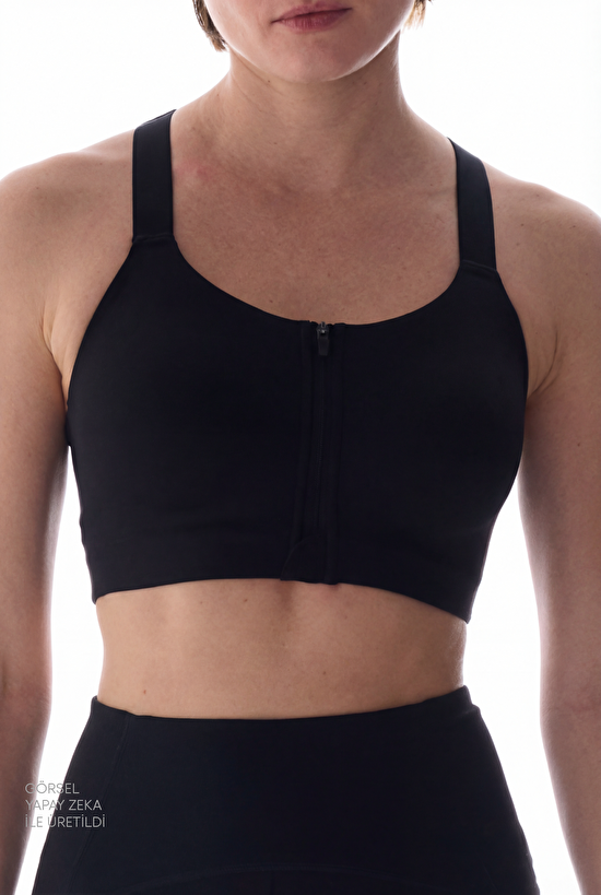 Siyah Wonder Yüksek Destek Fermuarlı Power Zip Front Spor Sütyeni - 5