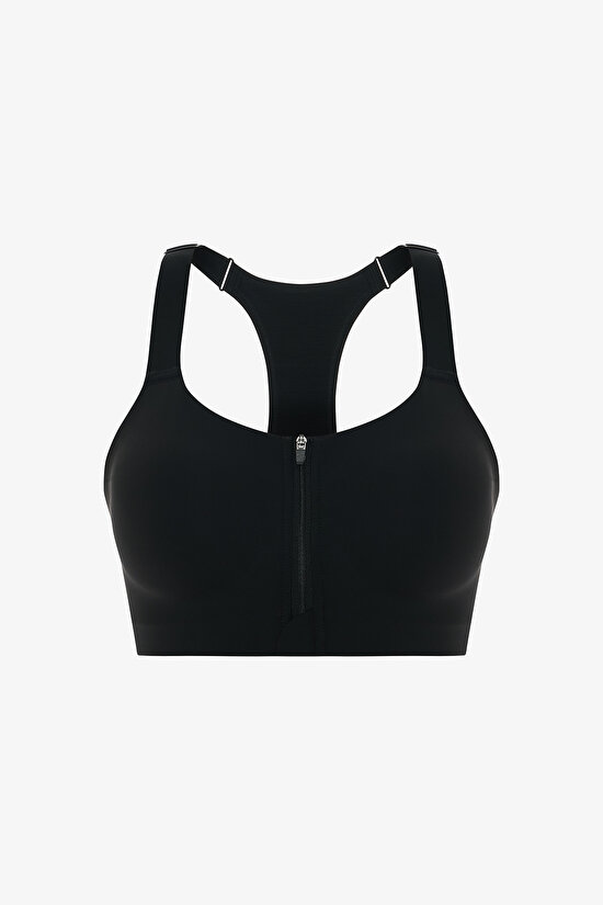 Siyah Wonder Yüksek Destek Fermuarlı Power Zip Front Spor Sütyeni - 6