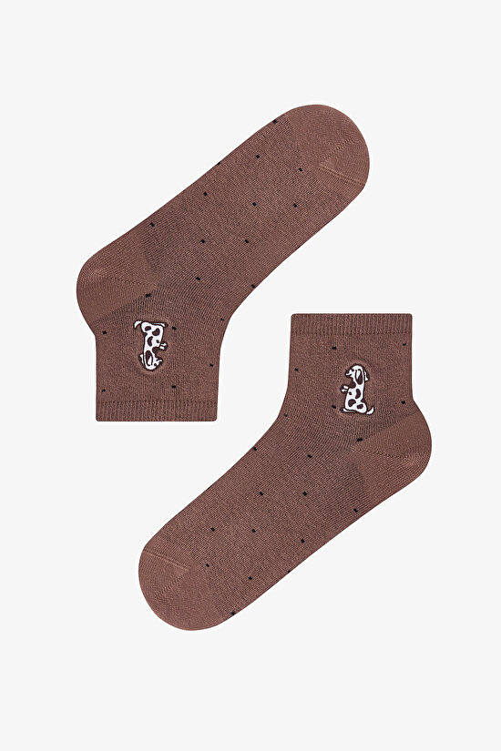 3 Çift Burun Dikişsiz Pamuklu Renkli Köpek Nakışlı Ara Boy Soket Çorap - 2