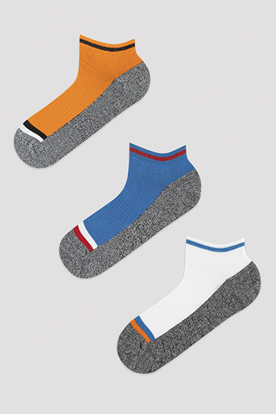 Erkek Yarım Renkli 3lü Patik Çorap - 1