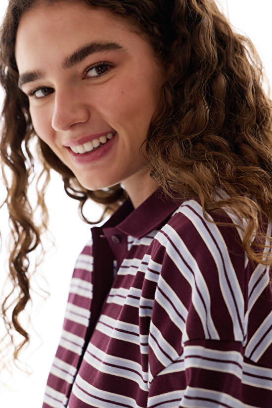 Polo Neck Striped Long Sleeve Blouse - 3