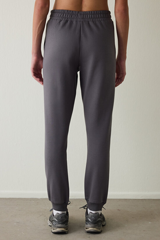 Grey High Waist Pocket Lace Up Sweatpants - 3