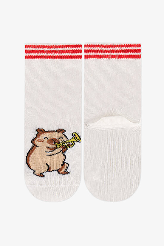Boys' Marshmallow Capy-Lam Session Animal Print Cotton 4 Pack Ankle Socks - 3