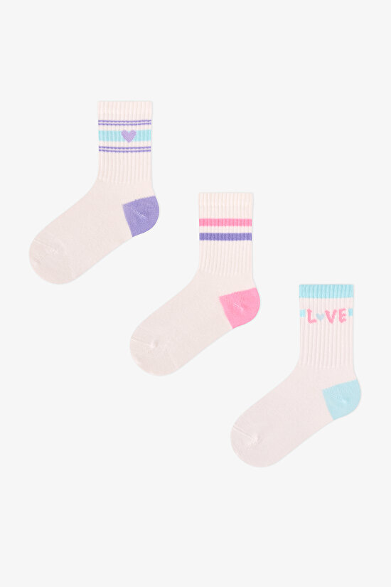 Girls' Marshmallow Pop Stripes Striped Cotton 3 Pack Ankle Socks - 1