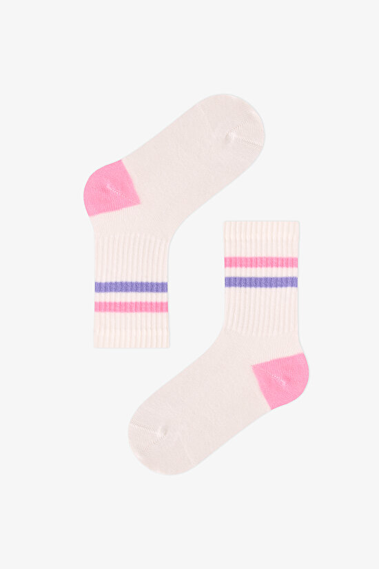 Girls' Marshmallow Pop Stripes Striped Cotton 3 Pack Ankle Socks - 3