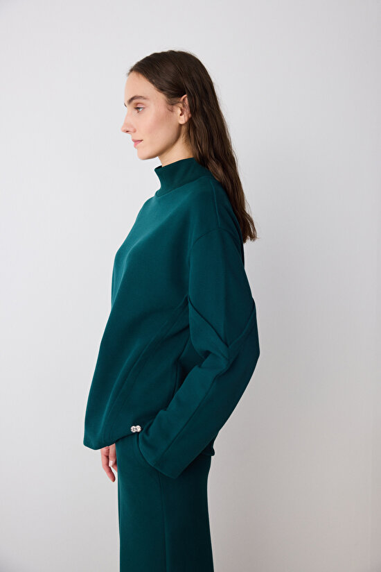 Koyu Yeşil Boğazlı Mirko Sweatshirt - Saude Koleksiyonu  - 4