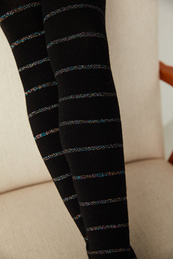 Siyah Kız Çocuk Sim Çizgili Külotlu Çorap - 2