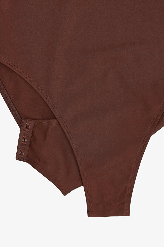 Cappuccino Square Neck Thick Strappy Slim Fit Bodysuit - 9