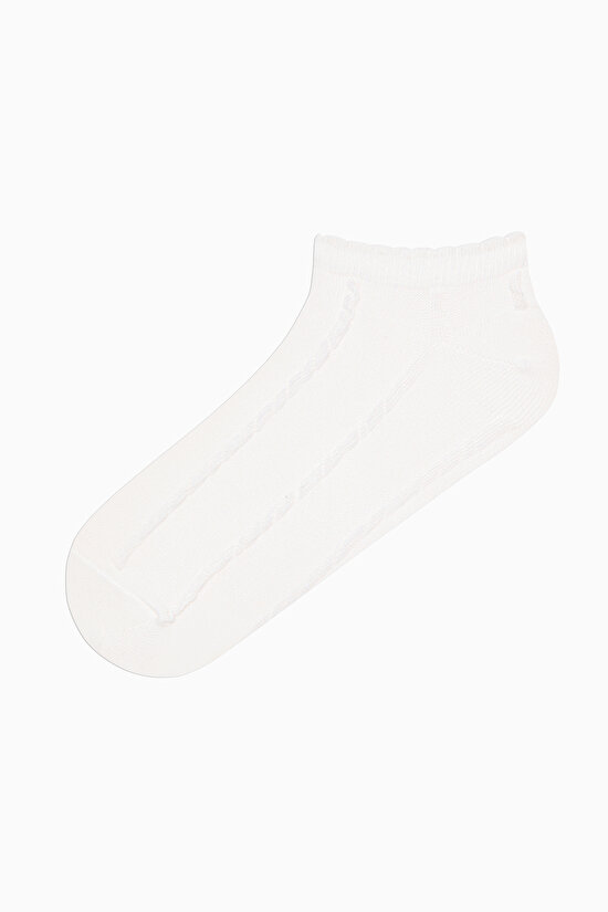 3 Çift Pamuklu Kendinden Desenli Çiçekli Ve Fırfırlı Patik Çorap - 4