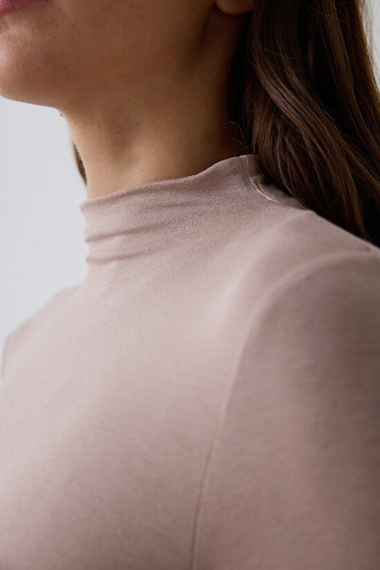 Beige Half Turtleneck Slim Fit Long Sleeve Knitwear Top - 4