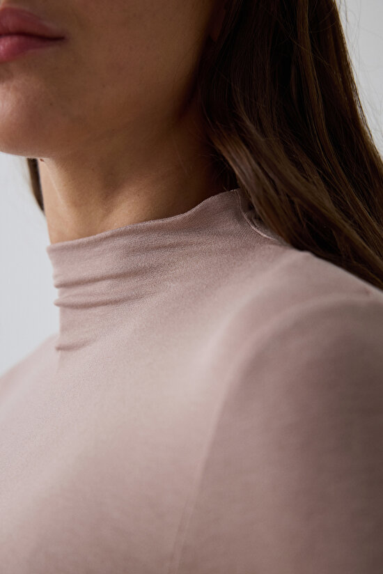 Beige Half Turtleneck Slim Fit Long Sleeve Knitwear Top - 5