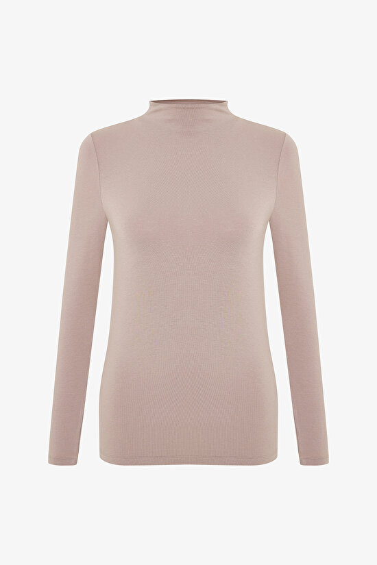 Beige Half Turtleneck Slim Fit Long Sleeve Knitwear Top - 8