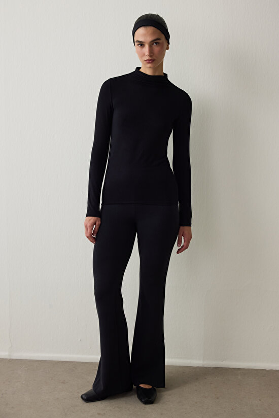 Black Half Turtleneck Slim Fit Long Sleeve Sweater - 3