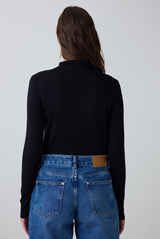 Black Half Turtleneck Slim Fit Long Sleeve Sweater - 5