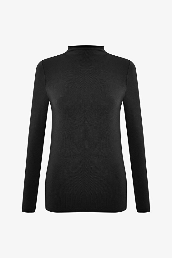 Black Half Turtleneck Slim Fit Long Sleeve Sweater - 8