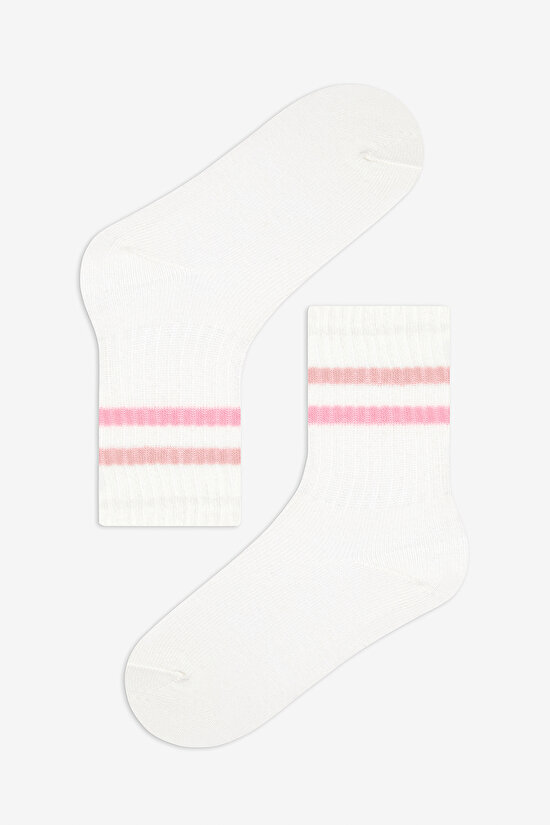 Kız Çocuk Pinky Lines 3lü Çok Renkli Tenis Soket Çorap - 3