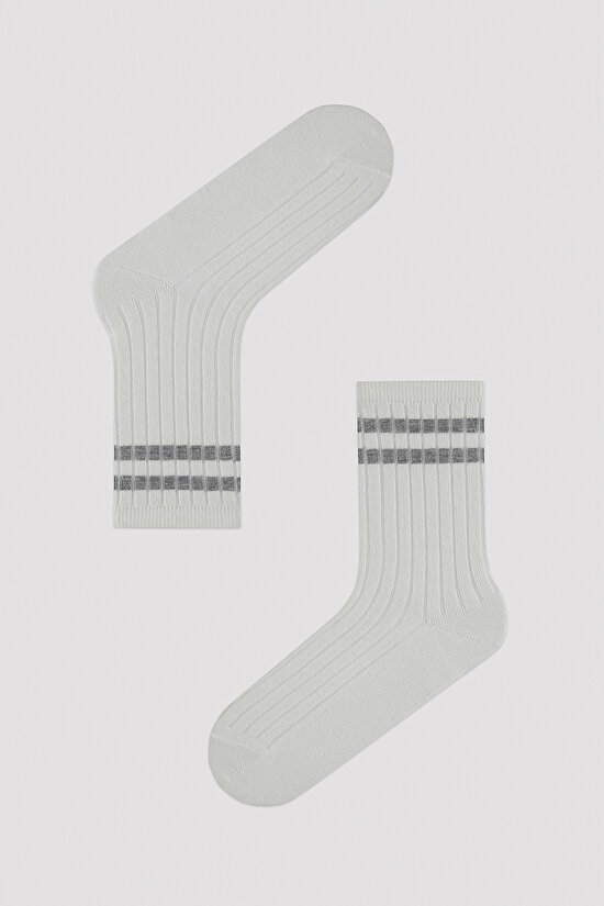 Çizgili Renkli 3lü Soket Çorap - 2