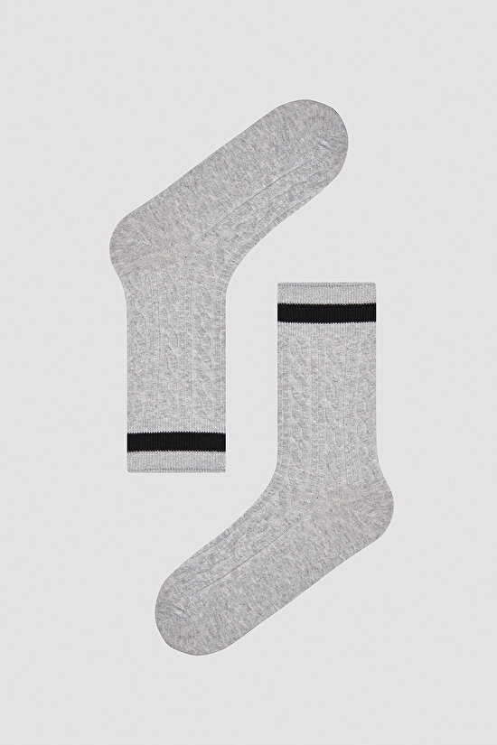 Jacquard Shiny Line Siyah-Gri 2li Soket Çorap - 3