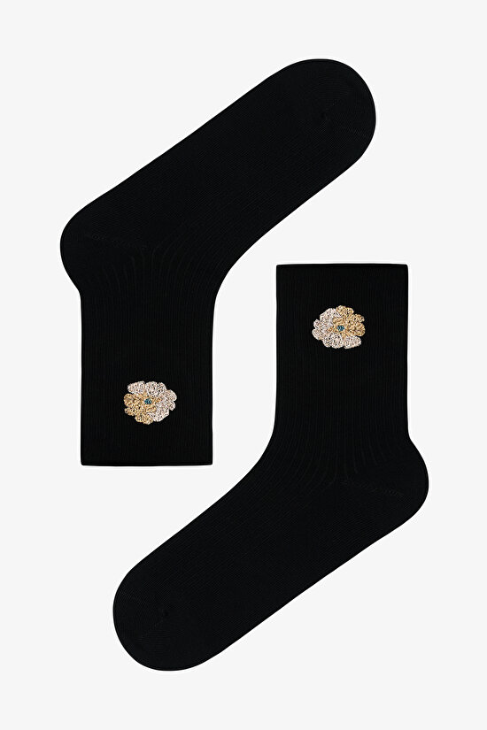 Siyah Glam Bloom 2'li Soket Çorap - 3