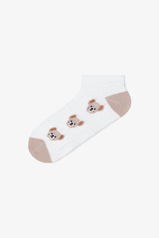 5 Çift Pamuklu Kendinden Desenli Ayıcıklı Patik Çorap - 6