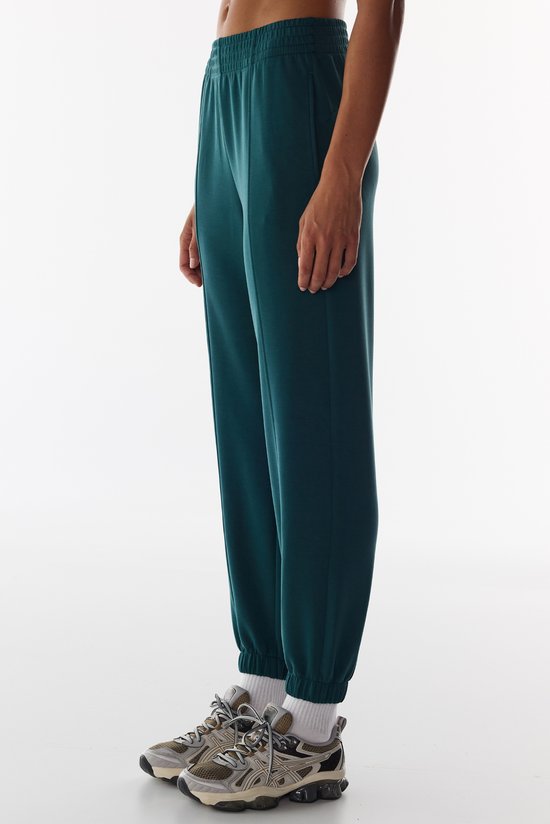 Dark Green Stitch Detailed Modal High Waist Jogger Trousers - 3