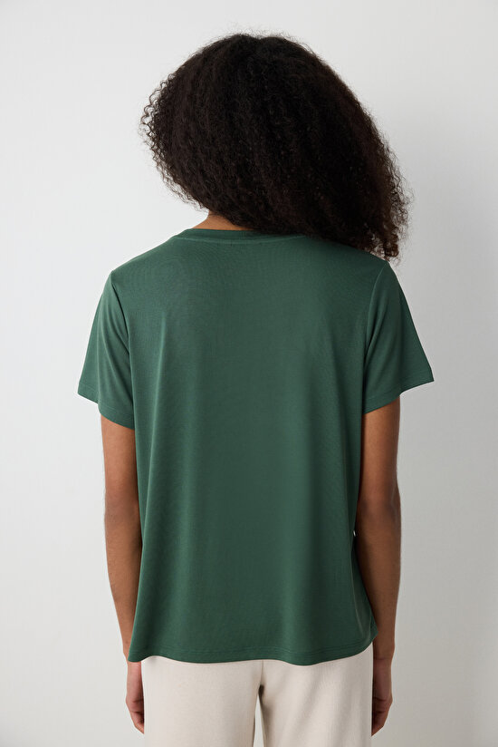 Haki Bisiklet Yaka Regular Fit Modal Tişört - 4