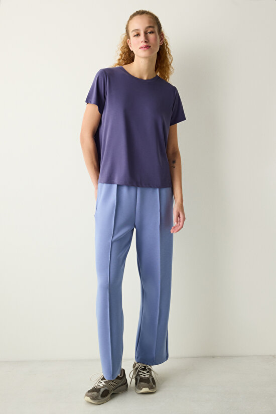 İndigo Bisiklet Yaka Regular Fit Modal Tişört - 3