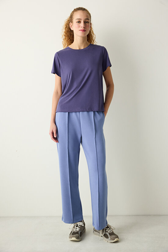 İndigo Bisiklet Yaka Regular Fit Modal Tişört - 4