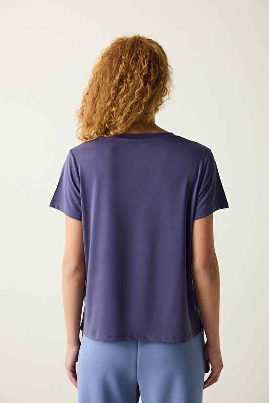 İndigo Bisiklet Yaka Regular Fit Modal Tişört - 7