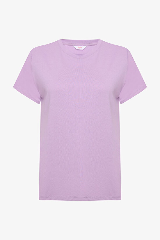 Lila Bisiklet Yaka Regular Fit Modal Tişört - 7