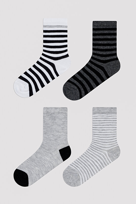 Erkek Çocuk Çizgili 4lü Soket Çorap - 1