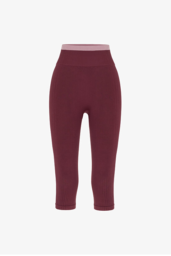Bordo Dikişsiz Seamless Kapri Tayt - 1